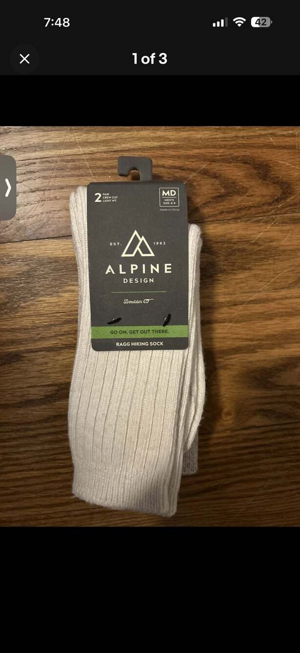 Alpine Design Ragg Hiking Sock Crew Cut 2 Pair Mens Sz L 9 - 13